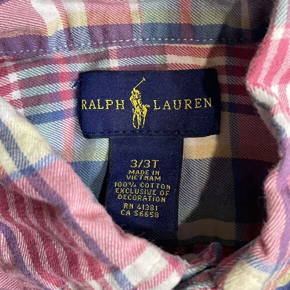 POLO RALPH LAUREN long sleeve plaid button up shirt size 3T Red Blue Green White - Picture 3 of 3